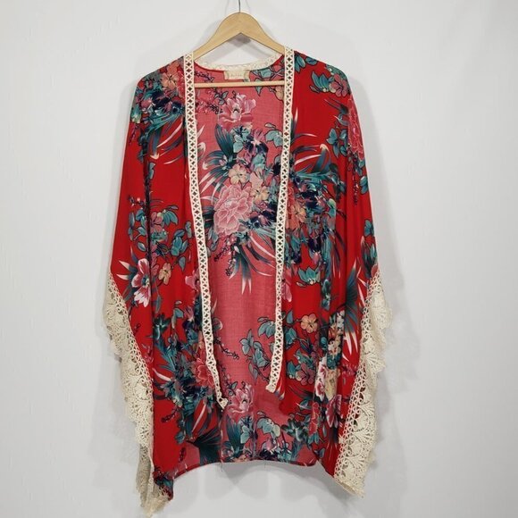 Altar'd State  Bright Hawaiian Floral Open Front Duster /  Blouse / Coverup s/m - Picture 1 of 6
